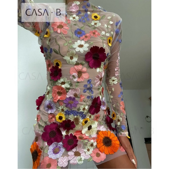 5⭐️CASA B💫| Blooming Elegance: The Enchanté Floral Embroidered Luxe Dress - Picture 3 of 16